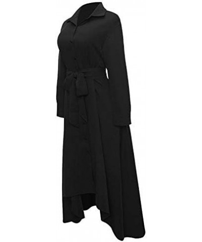 Women Long Sleeve Loose Elegant Maxi Dress Button Down Up Shirt Long Dress with Pockets and Belts Black $26.95 Dresses