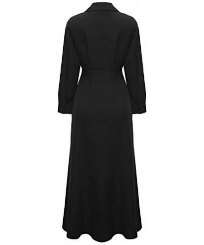 Women Long Sleeve Loose Elegant Maxi Dress Button Down Up Shirt Long Dress with Pockets and Belts Black $26.95 Dresses