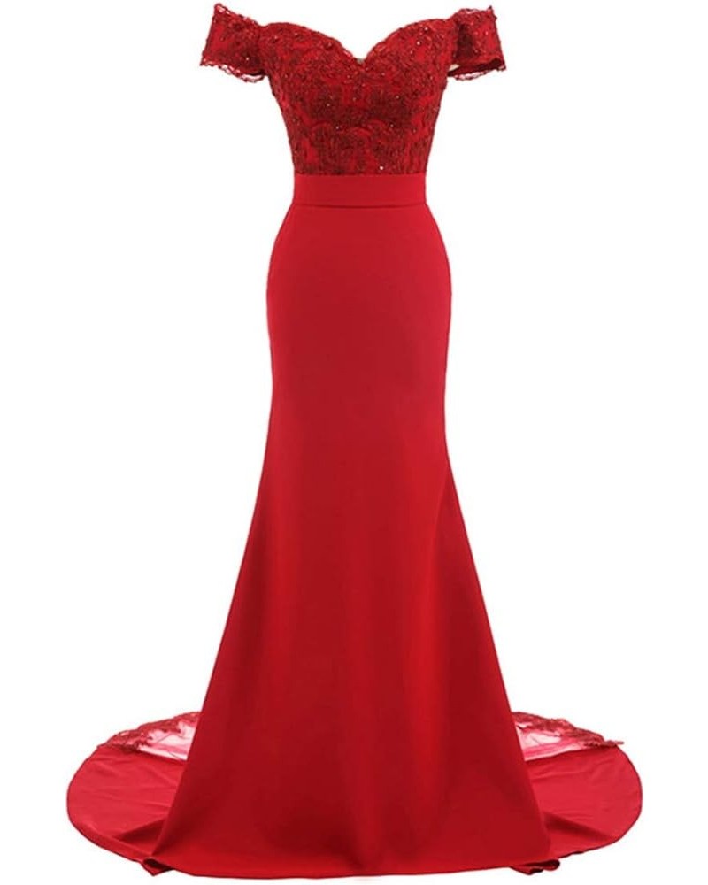 Zeattall Women's Elegant Mermaid Bridesmaid Dress Off The Shoulder Formal Evening Dress Long Prom Party Gown Red $37.64 Dresses