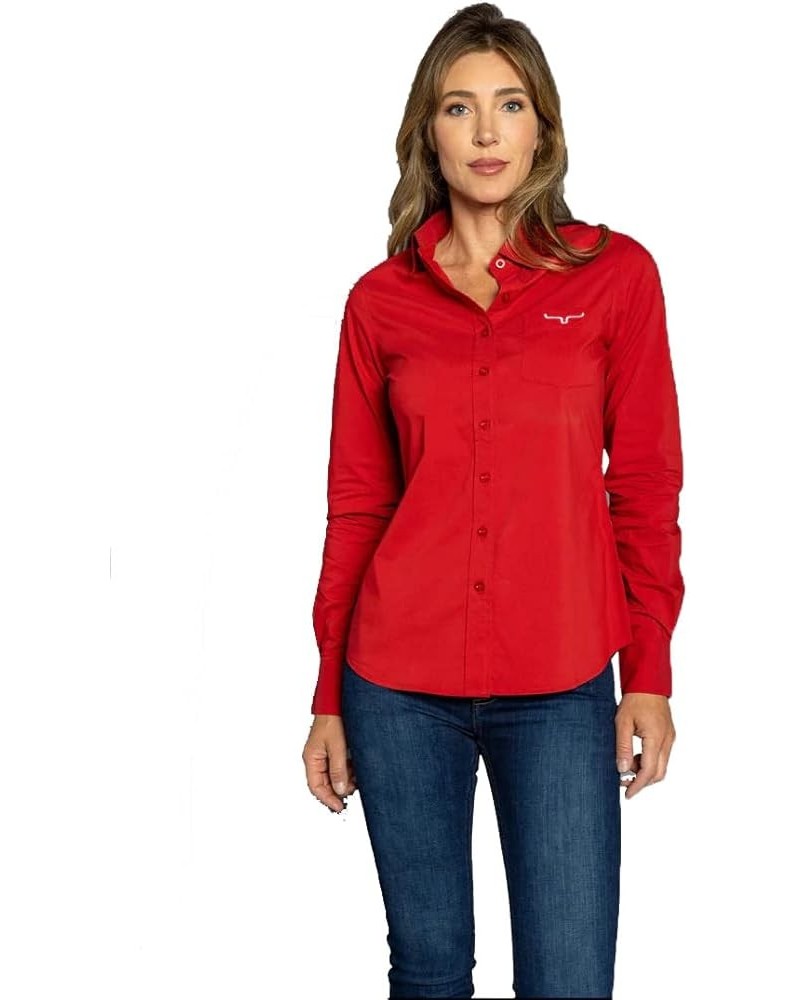 Women's Long Sleeve Button Down Shirt Team Button Up (Regular) Red $34.00 Blouses