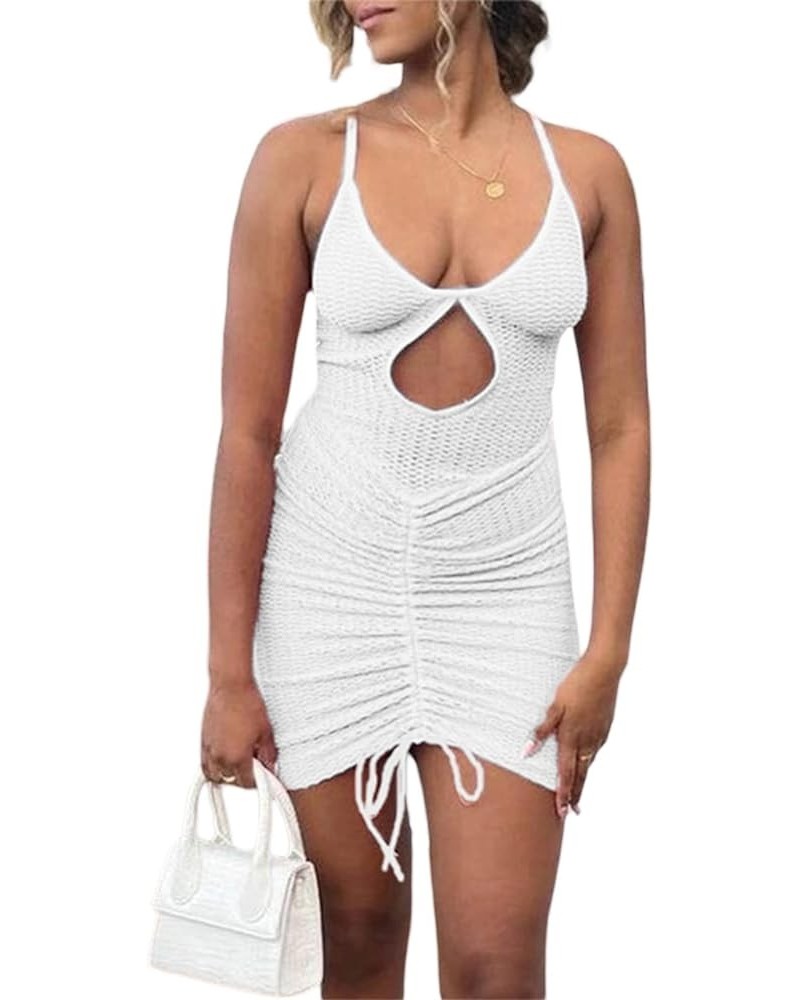 Women's Halter Bodycon Mini Dress Sleeveless Tie Backless Hollow Out Corset Knit Dress Wrap Dress Summer Beach Dress Drawstri...