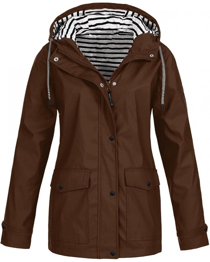 Women'S Trench Coats Plus Size Outdoor Windproof Hooded Solid Color Raincoat Fitted Cotton Jacket Versatile Brown 3 $6.72 Coats