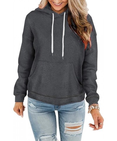 Womens Hoodies Comfy Fleece Long Sleeve Hooded Sweatshirt Pullover for Women Casual Tops with Pocket Solid Darkgray $10.19 Ho...