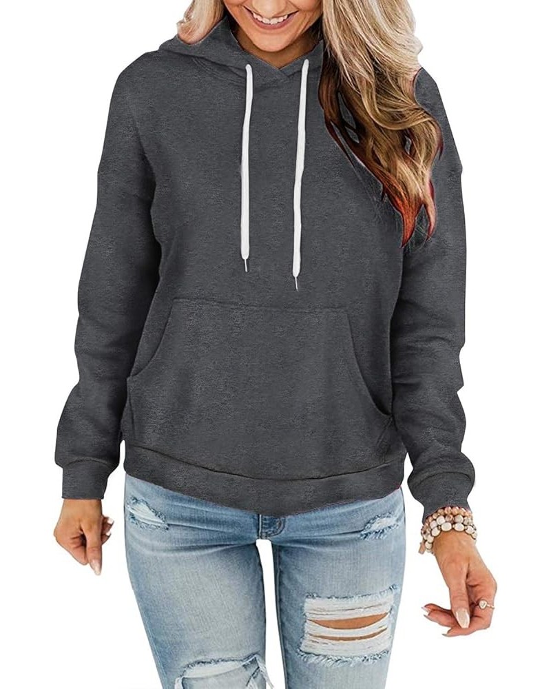 Womens Hoodies Comfy Fleece Long Sleeve Hooded Sweatshirt Pullover for Women Casual Tops with Pocket Solid Darkgray $10.19 Ho...