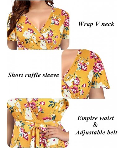 Plus Size Wrap V Neck Midi Casual Wedding Guest Short Flutter Sleeve Summer Dress Floral Yellow $24.19 Dresses