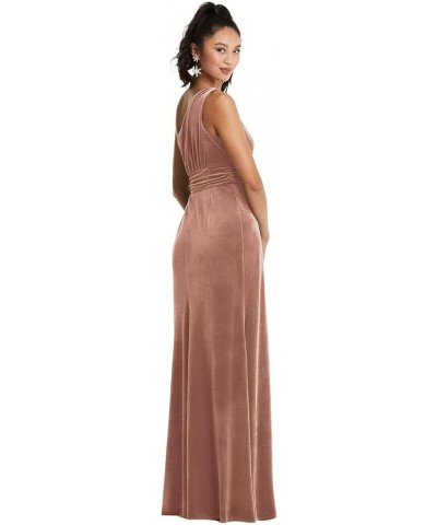 One Shoulder Bridesmaid Dresses for Wedding Pleated Long A-Line Velvet Formal Evening Gown with Slit White $27.95 Dresses