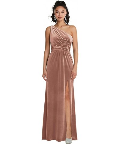 One Shoulder Bridesmaid Dresses for Wedding Pleated Long A-Line Velvet Formal Evening Gown with Slit White $27.95 Dresses