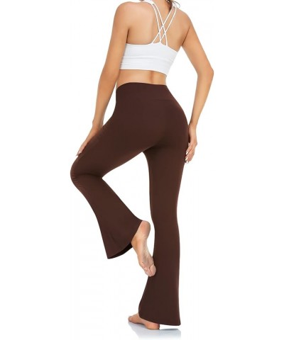 Women's Flare Yoga Pants - Crossover Flare Leggings Soft High Waisted Workout Casual Bootcut Pants Brown $9.80 Leggings