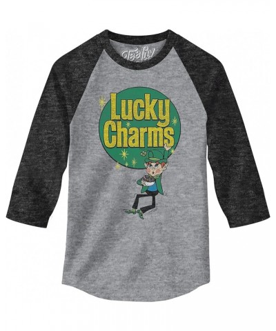 Lucky Charms Raglan Jersey - Lucky The Leprechaun 3/4 Sleeve Shirt Grey Heather/Black Heather $13.11 T-Shirts