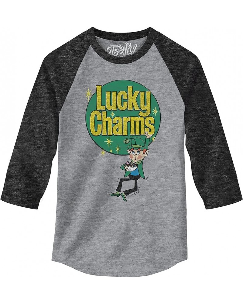 Lucky Charms Raglan Jersey - Lucky The Leprechaun 3/4 Sleeve Shirt Grey Heather/Black Heather $13.11 T-Shirts