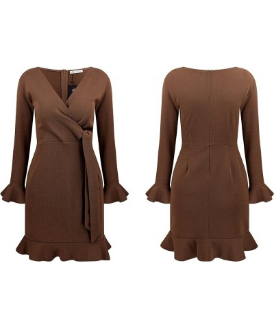 Women's Winter Long Sleeve V Neck Ruffles Sweater Dresses Mini Dresses Caramel $21.08 Dresses