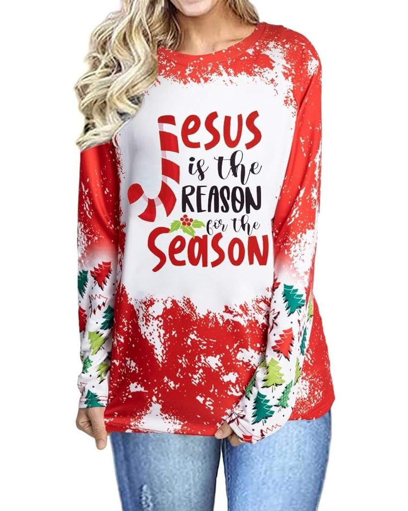 Christmas T Shirt for Women Funny Saying Xmas Tee Shirts Raglan Baseball Long Sleeve Gift Tee Tops Bleached-red $11.59 T-Shirts