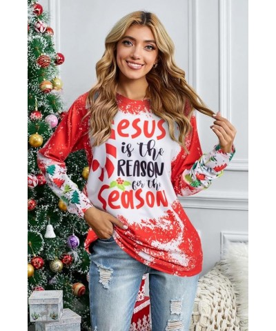 Christmas T Shirt for Women Funny Saying Xmas Tee Shirts Raglan Baseball Long Sleeve Gift Tee Tops Bleached-red $11.59 T-Shirts