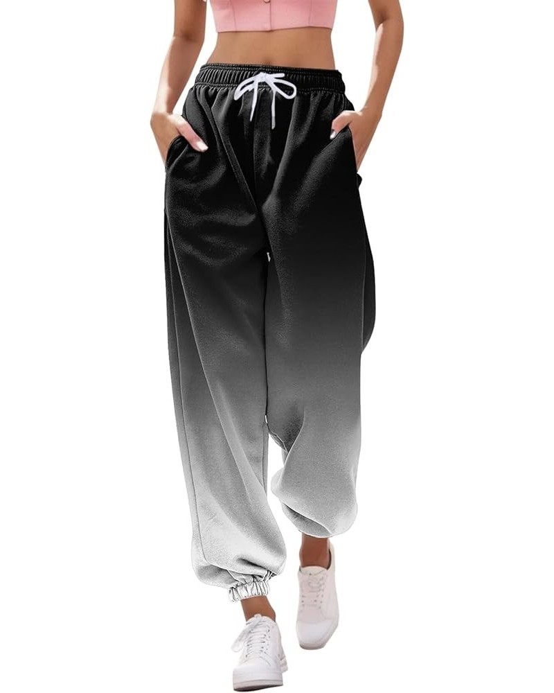 Womens Stretch Pants Elastic Waist Casual Loose Foot Fleece Sweatpants Women's Running Pants Flowy Pajama Pants Plus C-black ...