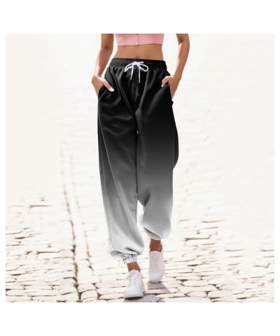 Womens Stretch Pants Elastic Waist Casual Loose Foot Fleece Sweatpants Women's Running Pants Flowy Pajama Pants Plus C-black ...