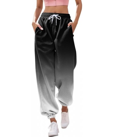 Womens Stretch Pants Elastic Waist Casual Loose Foot Fleece Sweatpants Women's Running Pants Flowy Pajama Pants Plus C-black ...