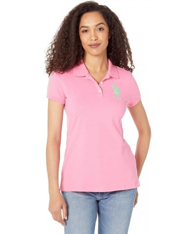 Junior's Neon Logos Short Sleeve Polo Shirt New Pink $13.25 Shirts