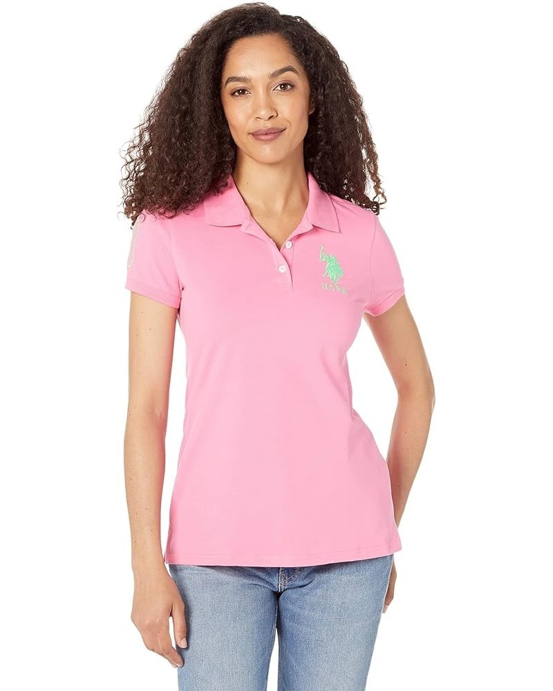 Junior's Neon Logos Short Sleeve Polo Shirt New Pink $13.25 Shirts