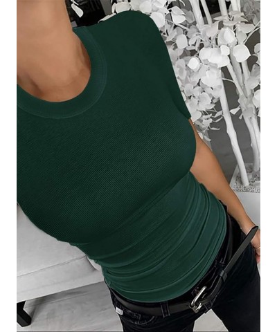 Womens Crewneck Short Sleeve Ribbed T-Shirt Slim Fit Tops Solid Basic Tee Dark Green 1 $12.49 T-Shirts