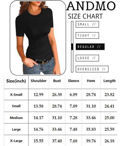 Womens Crewneck Short Sleeve Ribbed T-Shirt Slim Fit Tops Solid Basic Tee Dark Green 1 $12.49 T-Shirts