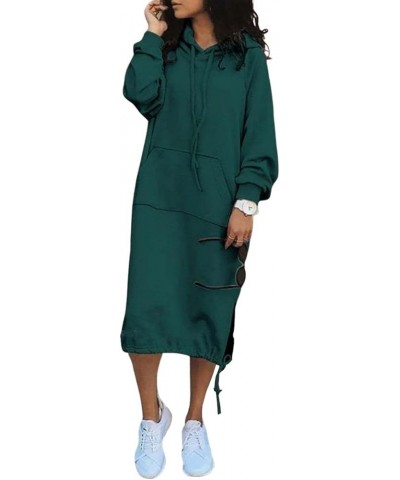 Women's Casual Pullover Sweatshirt Sexy Side Slit Long Sleeve Hoodie Long Dress With Kangaroo Pocket Dark Green $13.26 Hoodie...