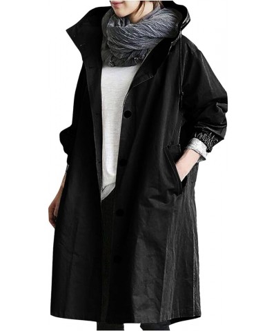 Women's Hooded Anoraks Raincoats Trenchcoats Casual Loose Windbreaker Long Jacket Plus Size Warm Outwear Coat (S-5XL) 01-blac...