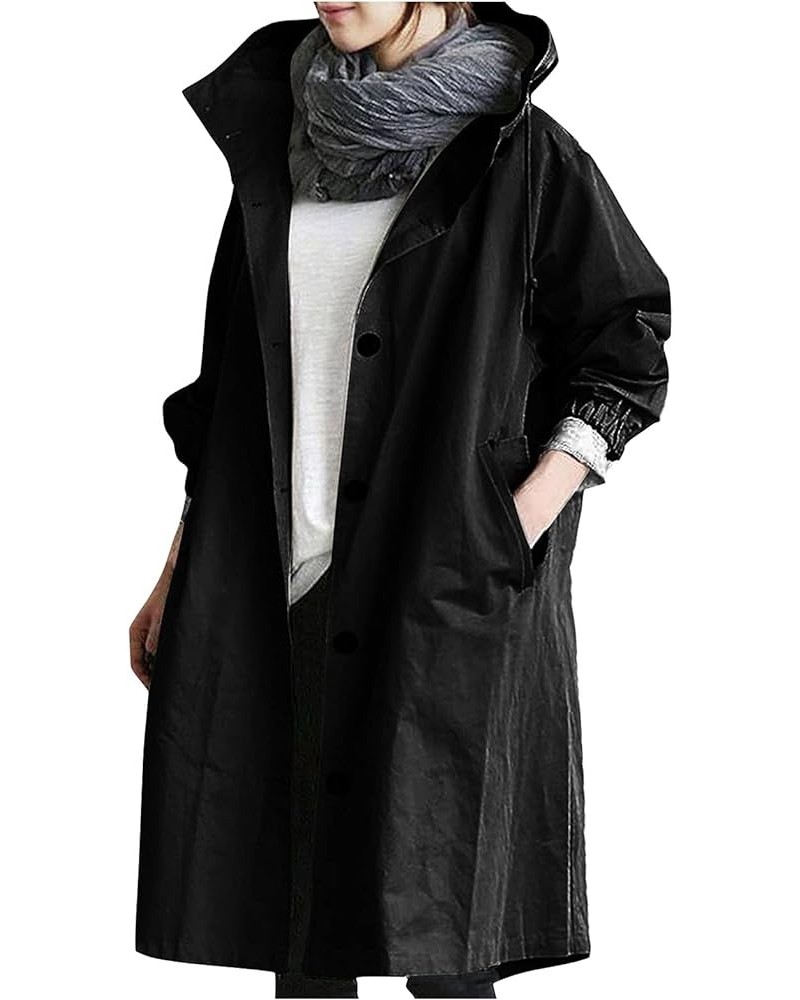 Women's Hooded Anoraks Raincoats Trenchcoats Casual Loose Windbreaker Long Jacket Plus Size Warm Outwear Coat (S-5XL) 01-blac...