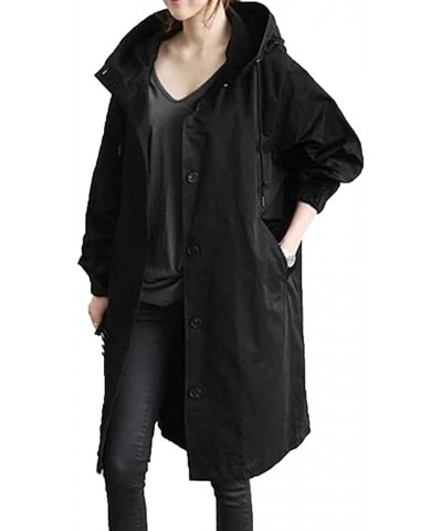 Women's Hooded Anoraks Raincoats Trenchcoats Casual Loose Windbreaker Long Jacket Plus Size Warm Outwear Coat (S-5XL) 01-blac...