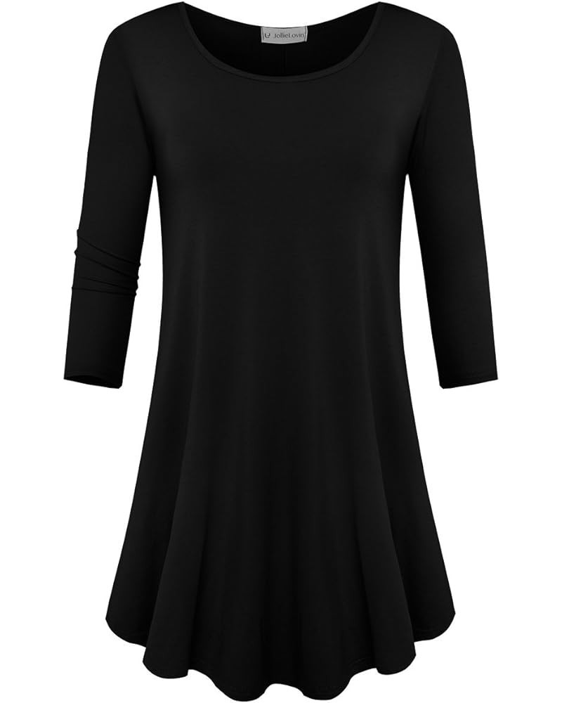 Womens 3/4 Sleeve Loose Fit Swing Tunic Tops Basic T Shirt Black $13.74 Tops