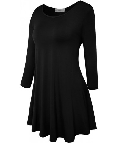 Womens 3/4 Sleeve Loose Fit Swing Tunic Tops Basic T Shirt Black $13.74 Tops