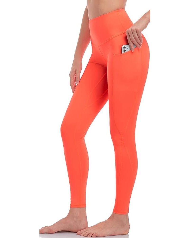 Women's Naked-Feeling High Waisted Leggings, Buttery-Soft Tummy Control Yoga Pants with Pockets for Workouts - 7/8 Orange Red...