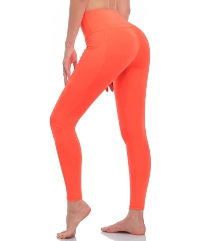 Women's Naked-Feeling High Waisted Leggings, Buttery-Soft Tummy Control Yoga Pants with Pockets for Workouts - 7/8 Orange Red...