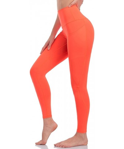 Women's Naked-Feeling High Waisted Leggings, Buttery-Soft Tummy Control Yoga Pants with Pockets for Workouts - 7/8 Orange Red...