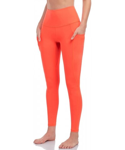 Women's Naked-Feeling High Waisted Leggings, Buttery-Soft Tummy Control Yoga Pants with Pockets for Workouts - 7/8 Orange Red...