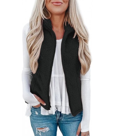 Women's Hooded Vest Plush Zip-Up Fleece Jacket Plus Size Casual Solid Color Sweatshirt Fuzzy Warm Jackets Black $11.44 Vests