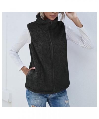 Women's Hooded Vest Plush Zip-Up Fleece Jacket Plus Size Casual Solid Color Sweatshirt Fuzzy Warm Jackets Black $11.44 Vests