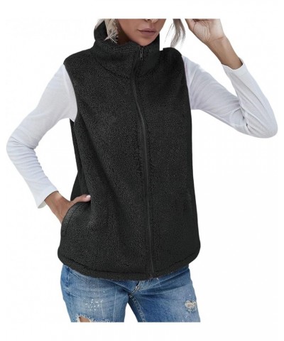 Women's Hooded Vest Plush Zip-Up Fleece Jacket Plus Size Casual Solid Color Sweatshirt Fuzzy Warm Jackets Black $11.44 Vests