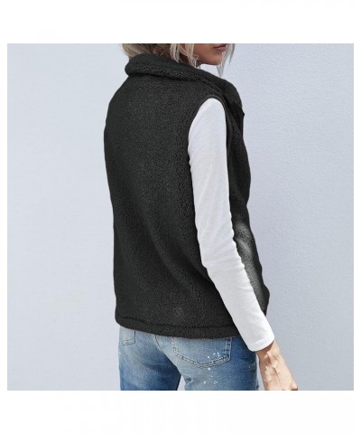 Women's Hooded Vest Plush Zip-Up Fleece Jacket Plus Size Casual Solid Color Sweatshirt Fuzzy Warm Jackets Black $11.44 Vests