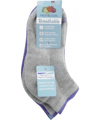 Womens 3 Pair Breathable Cotton Ankle Socks, Womens Size Grey $6.14 Activewear