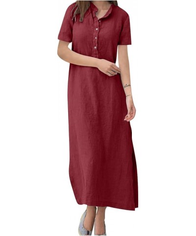 Plain Maxi Long Dress Women's Kaftan Cotton Long Sleeve Casaul Oversized Dress Aa1 Wine $10.01 Dresses