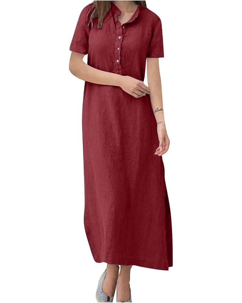 Plain Maxi Long Dress Women's Kaftan Cotton Long Sleeve Casaul Oversized Dress Aa1 Wine $10.01 Dresses