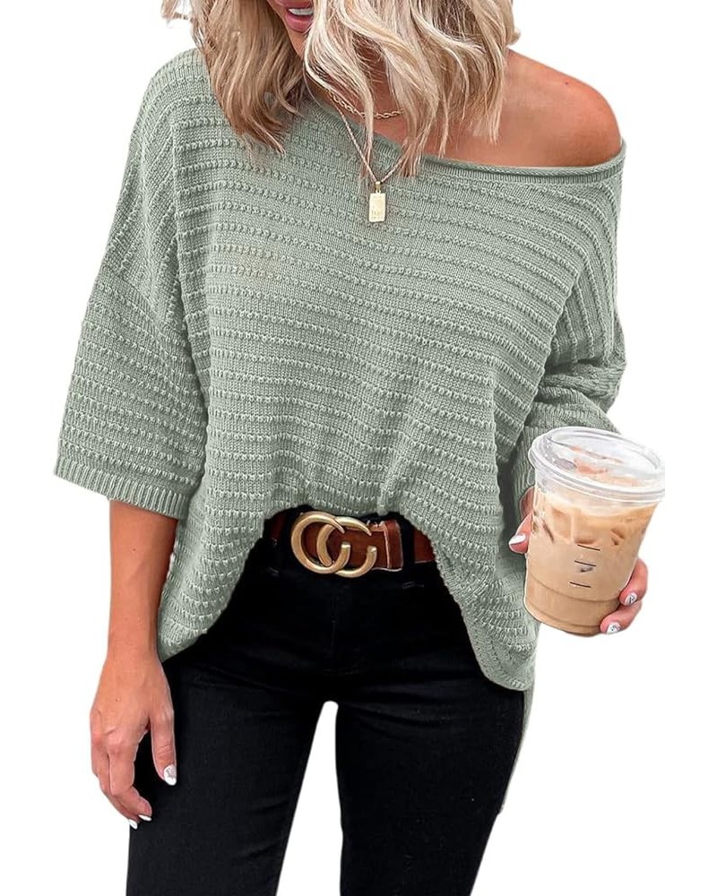 Womens Tunic Tops Casual Summer 3/4 Sleeve Crewneck Loose Knit Blouses Shirts Gray $13.19 Tops