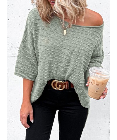 Womens Tunic Tops Casual Summer 3/4 Sleeve Crewneck Loose Knit Blouses Shirts Gray $13.19 Tops