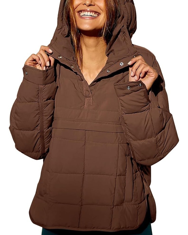 Womens Oversized Puffer Jacket Lightweight Quilted Jackets Zip Up Warm Padded Coat 03 Brown $20.24 Jackets