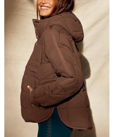 Womens Oversized Puffer Jacket Lightweight Quilted Jackets Zip Up Warm Padded Coat 03 Brown $20.24 Jackets