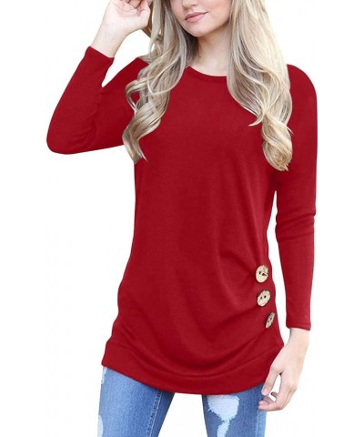 Women's Casual Long Sleeve Tunic Tops Fall Tshirt Blouses Red $15.51 Tops