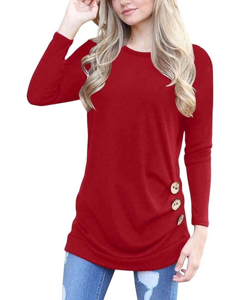 Women's Casual Long Sleeve Tunic Tops Fall Tshirt Blouses Red $15.51 Tops