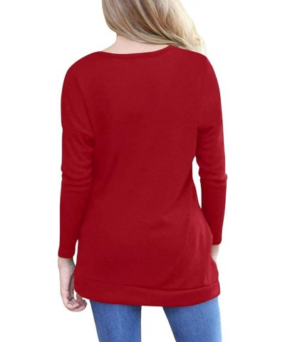 Women's Casual Long Sleeve Tunic Tops Fall Tshirt Blouses Red $15.51 Tops