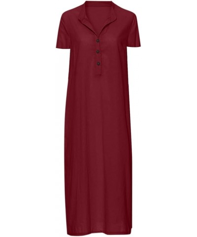 Plain Maxi Long Dress Women's Kaftan Cotton Long Sleeve Casaul Oversized Dress Aa1 Wine $10.01 Dresses