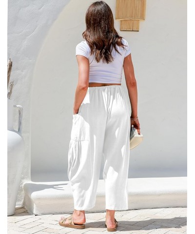 Womens Linen Wide Leg Pants Casual Loose Drawstring Low Waist Beach Palazzo Harem Pants with Pockets White $18.01 Pants